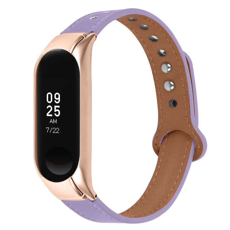 For Xiaomi Mi Band 5 6 Smart Watch Top Layer Cowhide Strap Replacement Wrist Band with Double Rivet Rose Gold Watch Case For Xiaomi Mi Band 5 6 Smart Watch Top Layer Cowhide Strap Replacement Wrist Band with Double Rivet Rose Gold Watch Case